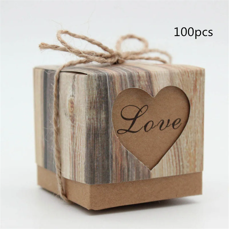 wood 100pcs 50/100 шт крафт Бумага коробка конфет деревенский Свадебная вечеринка шоколадные конфеты подарочные пакеты Рождественский подарок на год Коробки печенье держатель - Цвет: wood 100pcs