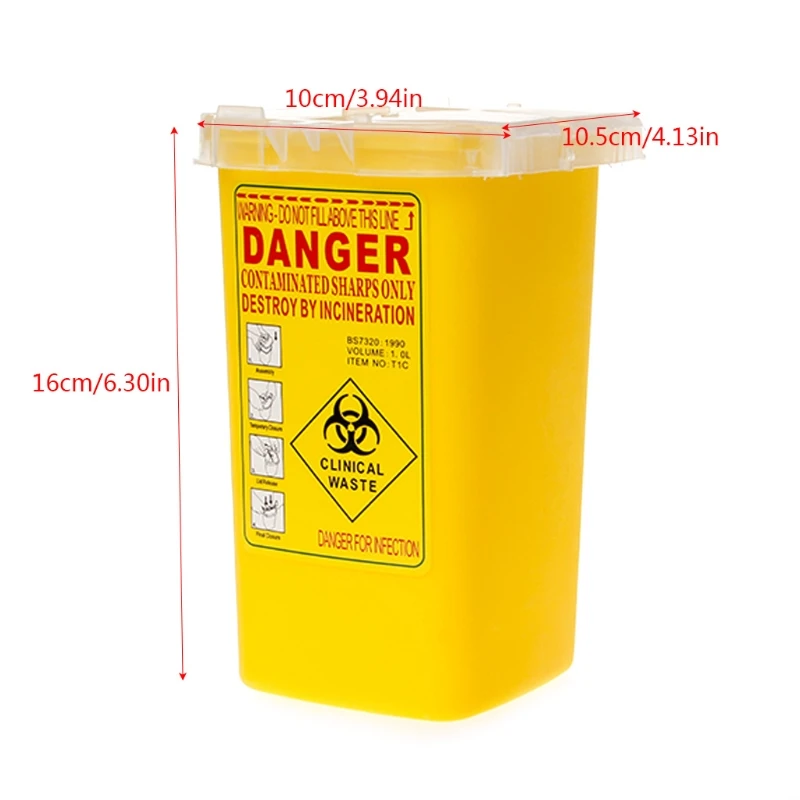 

1PCS Yellow Tattoo Medical Plastic Sharps Container Biohazard Needle Disposal 1L Size Waste Box For Tattooing Artists