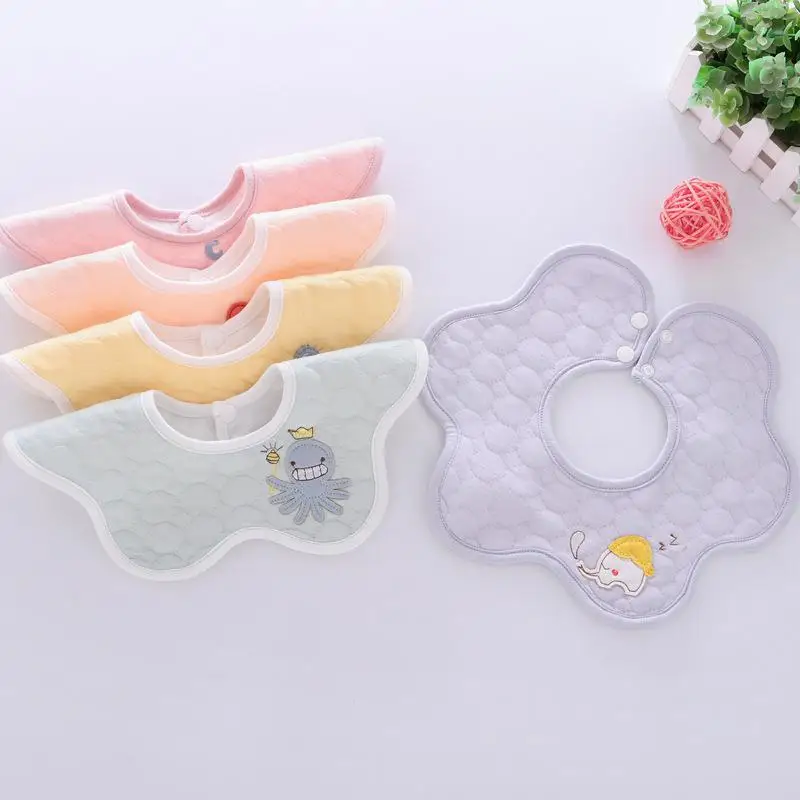 360 Degree Waterproof Double Button Cotton Flower Shape Cartoon Embroidered Bibs | Детская одежда и обувь