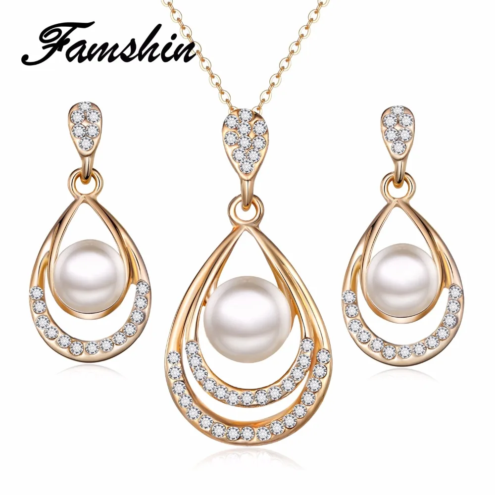 Женский ювелирный комплект из колье и серёг с искусственным жемчугом | Украшения