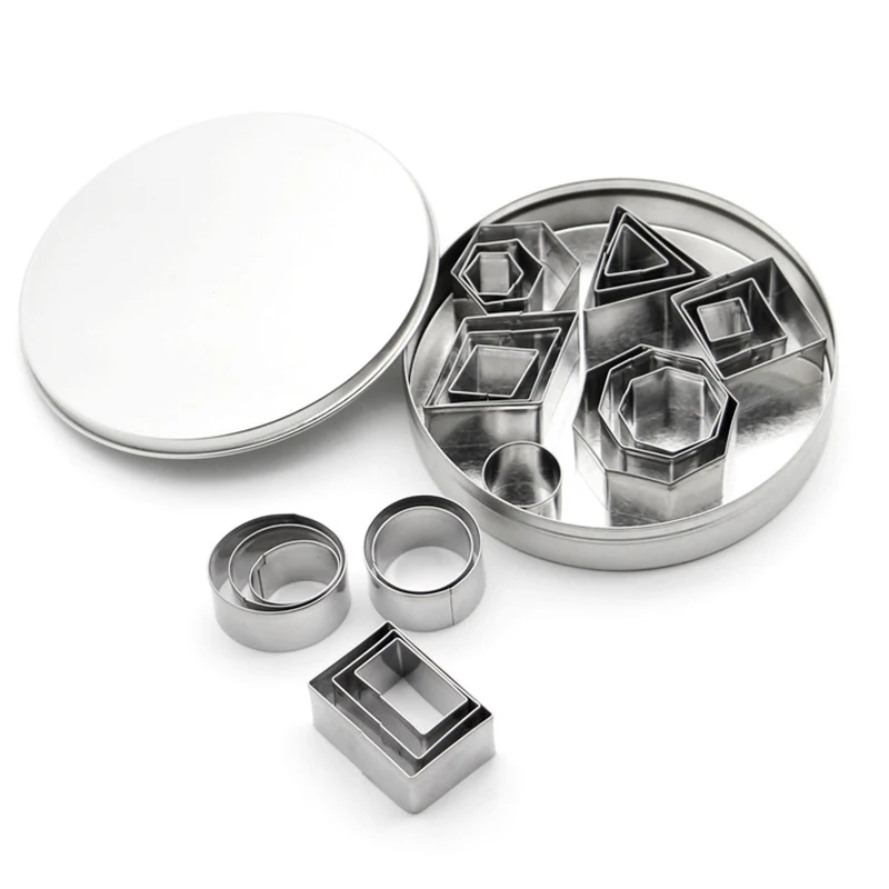 

24pcs Stainless Steel Round Square Geometric Shapes Cookie Cutter Mold Set Pastry Biscuit Fondant Mold DIY Cake Decorating Tools