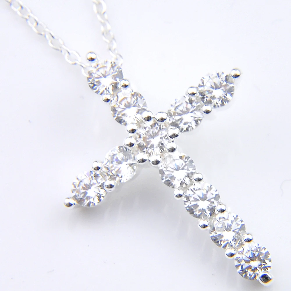 Luckyshine Trendy Jewelry Pink White cross Crystal Zircon Gems Silver Necklaces Pendant Russia USA 3.3*2.4cm | Украшения и