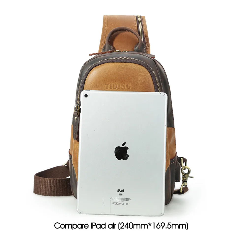 

Tiding Leather Sling Bag for Men Vintage Crossbody Shoulder Backpack Chest Pack Bag Casual Daypack with USB Charging Port - Brow