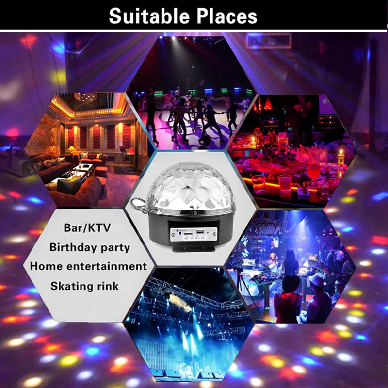 

6 Color Bluetooth Disco Light Mp3 Player Speaker Led RGB Stage Light Rotating Lumiere Sound Activated DJ Magic Ball Party Lamp