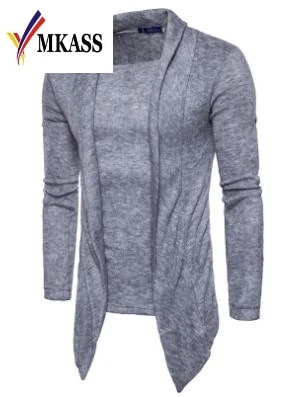 Hot Autumn Fashion Brand Men's Solid Color Long Thin Fake two pieces Cardigan Sweater Cotton Jumpers Men | Мужская одежда