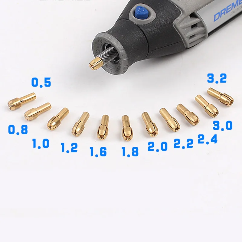 10 шт. Мини сверлильный медный патрон для вращающегося инструмента Dremel 0 5/0 8/1 0/1 2/1