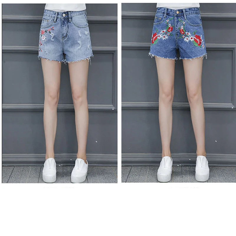 Maxnico Jean Shorts Women Summer 2017 Fashion Vintage Casual High Waist Ripped Embroidery Denim K1-7070564 |