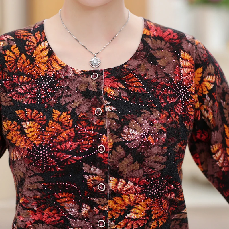ASLTW Cardigans Women 2018 New Autumn O Neck Sweater High Quality Soft Print Leaf Single Breasted Cashmere Female Cardigan |