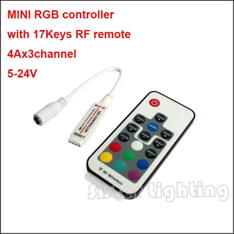 1 шт. DC5 24V 4Ax3Channel мини RGB контроллер с 17 клавишами RF пульт для LED 5050 полоса