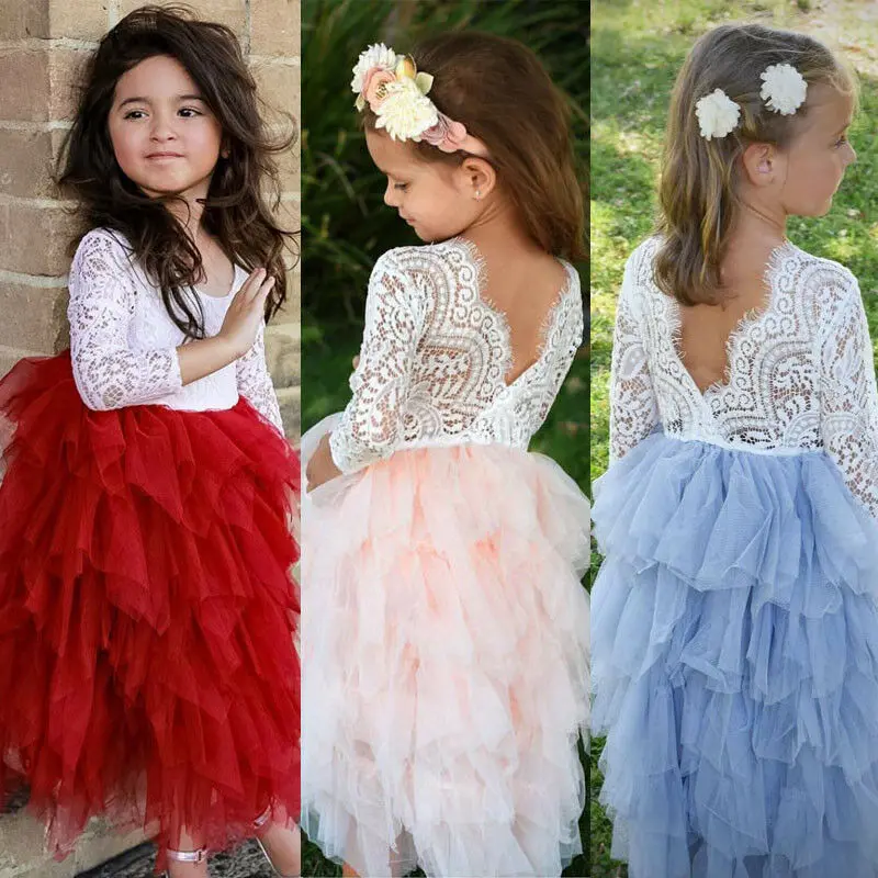 

Pudcoco Newest Fashion Toddler Baby Girl Clothes Lace Flower Dress Party Pageant Tutu Tulle Backless Formal Dress