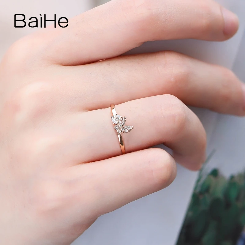 BAIHE Solid 14 K розовое золото всего 0.24ct сертифицированные H/SI натуральные Алмазы обручальные женские модные ювелирные изделия кольцо