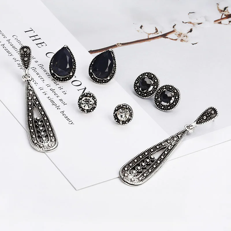 Женские серьги с кристаллами в богемном стиле E0138 комплект из 4 пар сережек - Фото №1