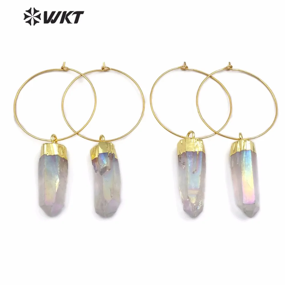 Новые серьги-подвески из натурального кварца ауры WT-E493 WKT винтажные золотые