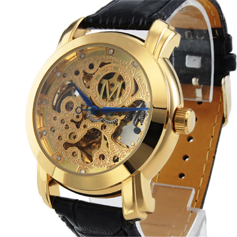Ясно Скелет Полые брендовые дизайнерские модные часы механические мужчин