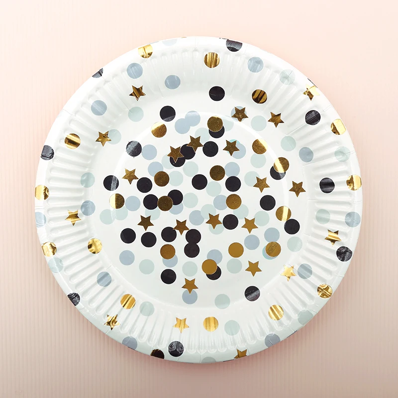 20 шт. Золотая Звезда цветная бумага в горошек одноразовые тарелки чашки