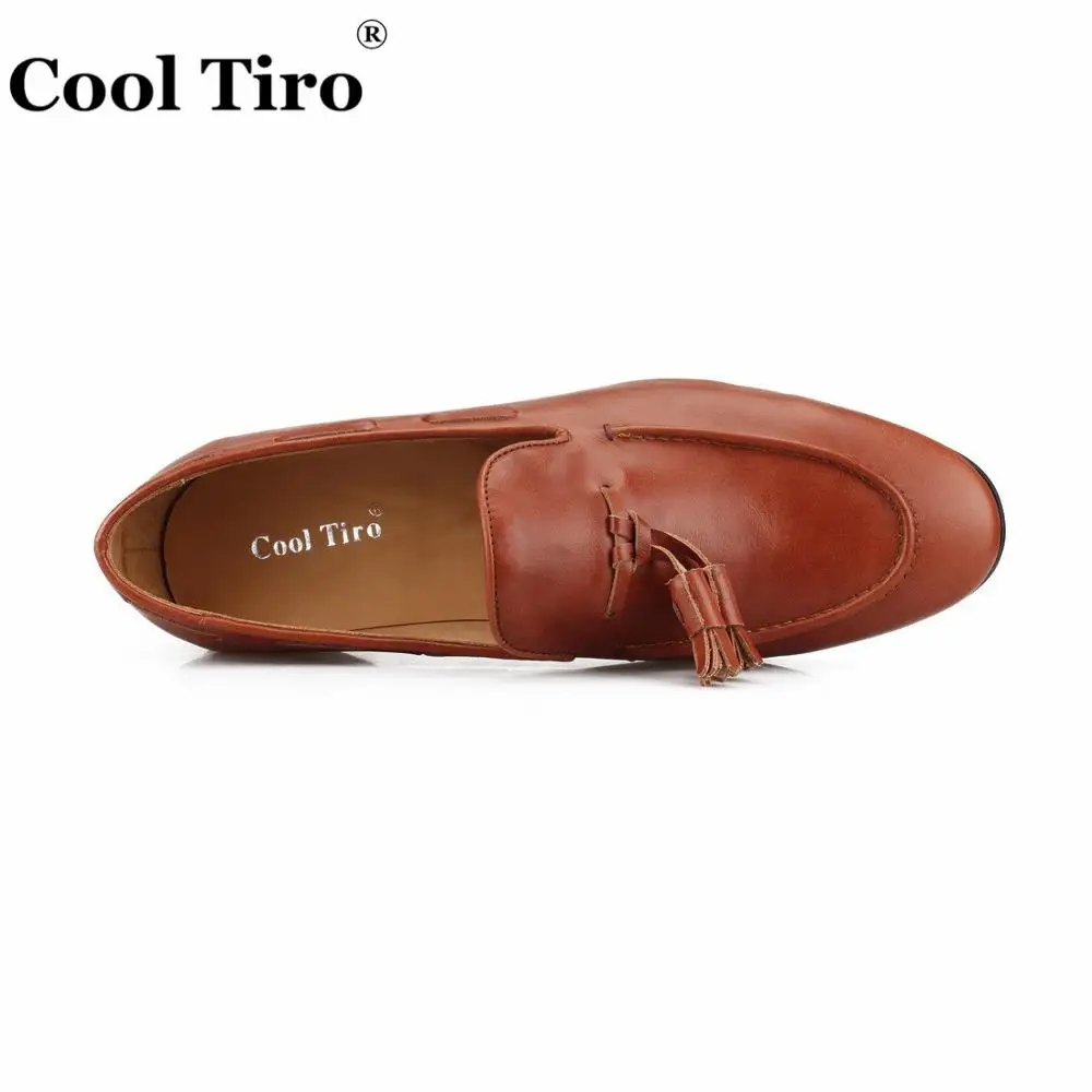 COOL TIRO Tassels Loafers Men Moccasins Slippers Wedding Men's Dress Shoes Business Flats Casual Genuine Leather Brown | Обувь