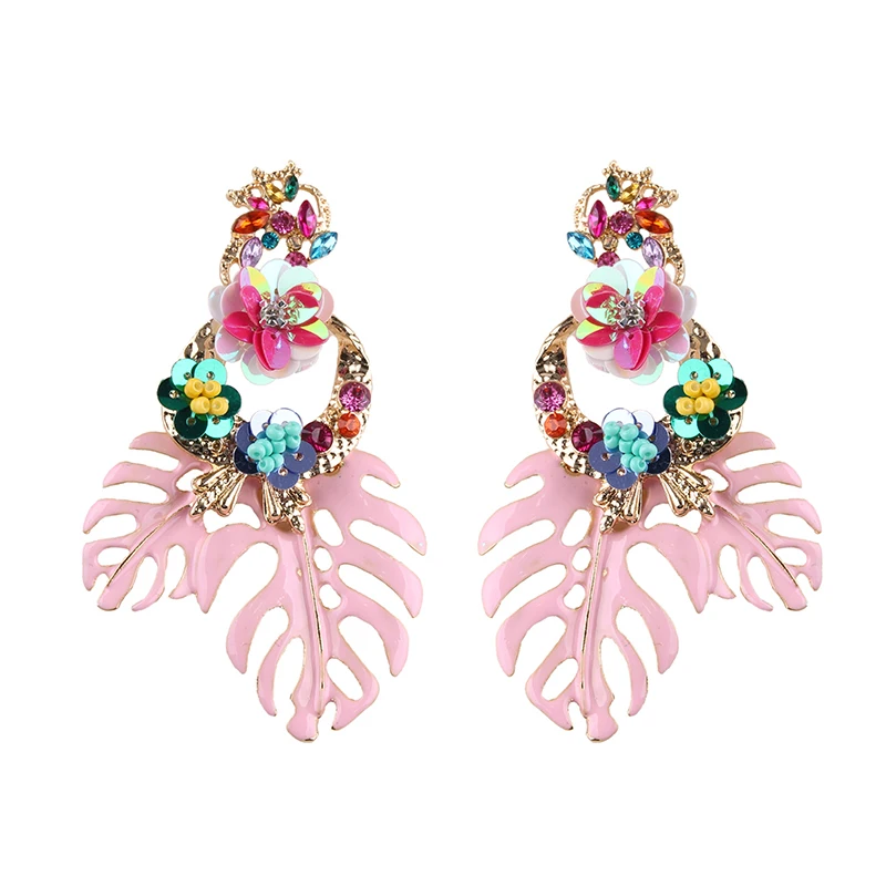 Dvacaman, модные серьги с большим зеленым листом, Boho, ручная работа, цветок, кристалл, висячие серьги, женские свадебные Этнические украшения AB48
