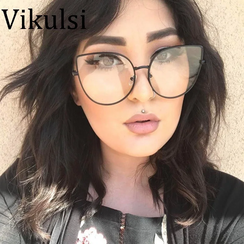 Большие прозрачные очки брендовая дизайнерская оправа кошачий глаз Женская из