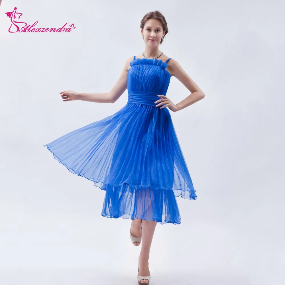 

Alexzendra Royal Blue Tulle Simple Tea Length Prom Dresses Customize Special Party Gowns