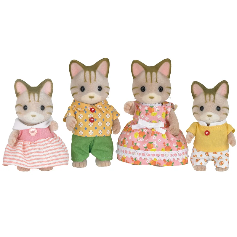 Sylvanian family three-grain cat Набор фигурок из 4 предметов для родителей и детей игрушка