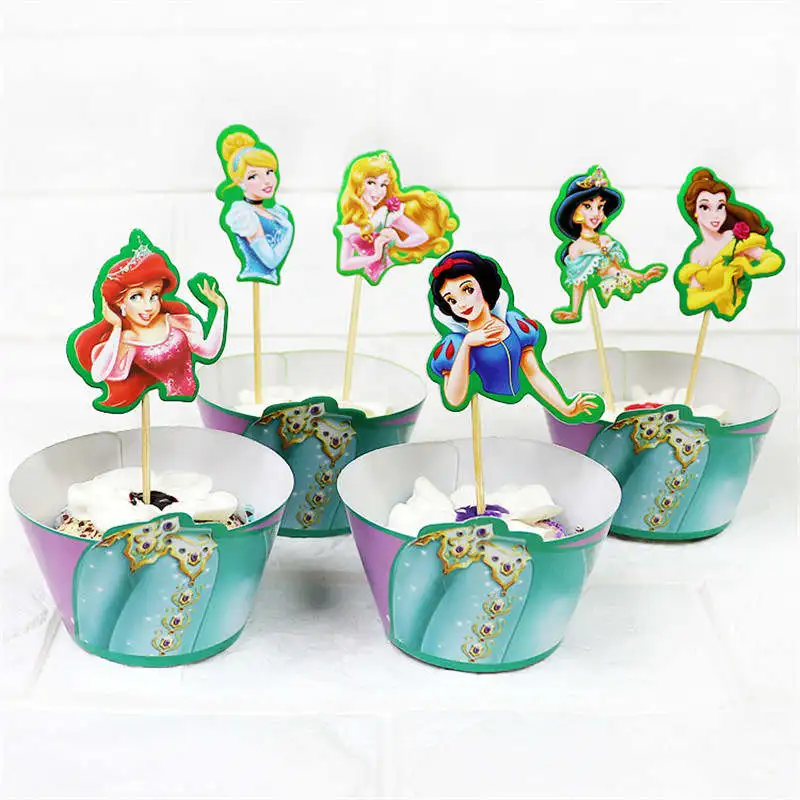 Cake Topper 12set Дисней Принцесса Ариэль День Рождения украшения для девочек вечерние принадлежности одноразовая посуда скатерть баннер чашки набор сувениров - Цвет: Cake Topper 12set