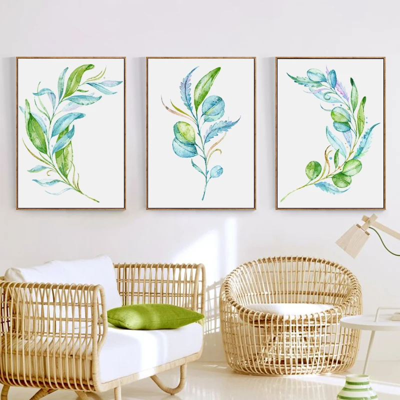 Элегантные акварельные растительные листва простой декор Картина на холсте