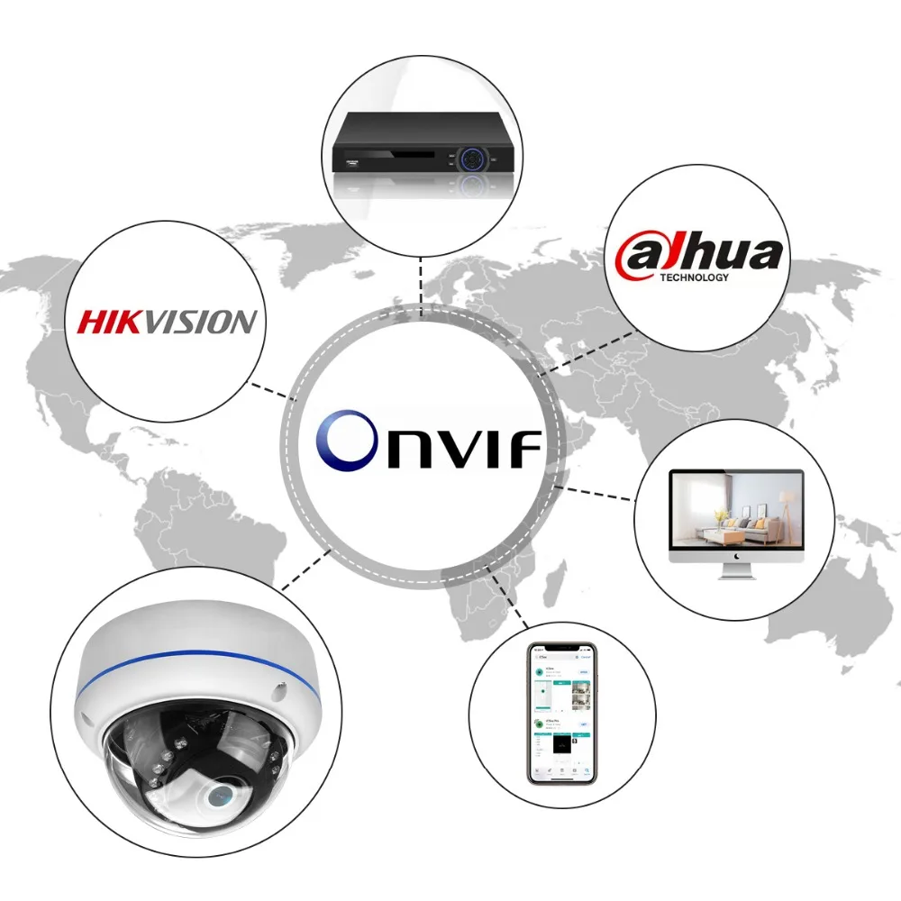 IP камера видеонаблюдения HD 1080P 2 МП POE антивандальная купольная безопасности с ИК