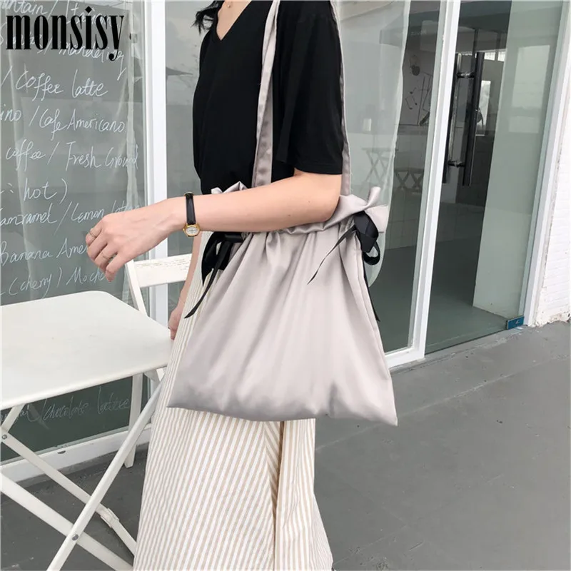 Monsisy 2019 женская сумка для покупок Женская Глянцевая через плечо модная атласная