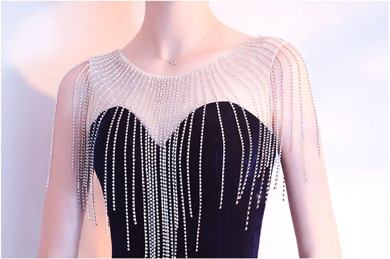 JaneVini вельветовые темно-синие длинные Русалочки из бисера прозрачные платья для