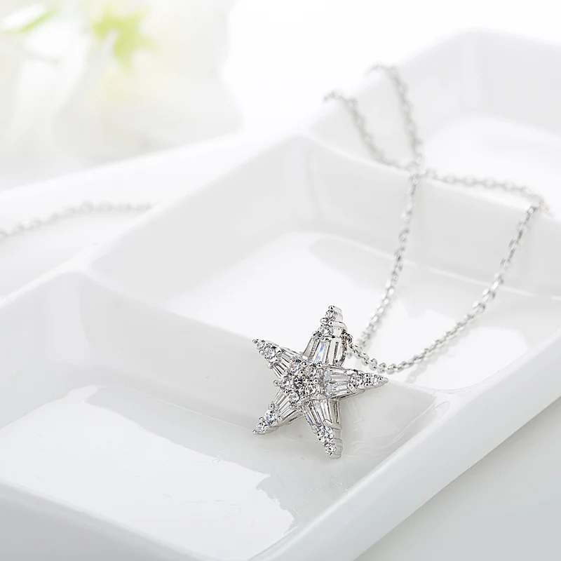 Luoteemi новые Лидер продаж Роскошные AAA Ясно CZ Crystal Star Форма кулон Цепочки и ожерелья