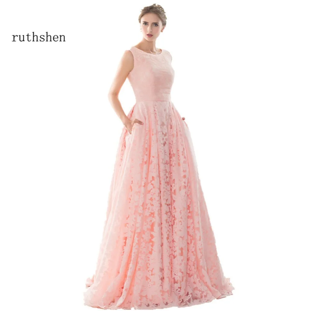Фото Ruthshen светильник-розовые кружевные свадебные платья 2022 со шнуровкой сзади