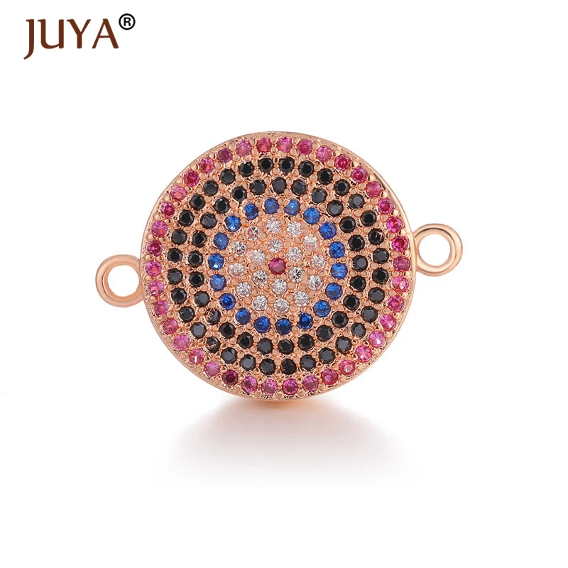 Jewelry Making Supplies Multi-color AAA Cubic Zirconia Rhinestone Round Evil Eye Charm Pendants Connectors For | Украшения и