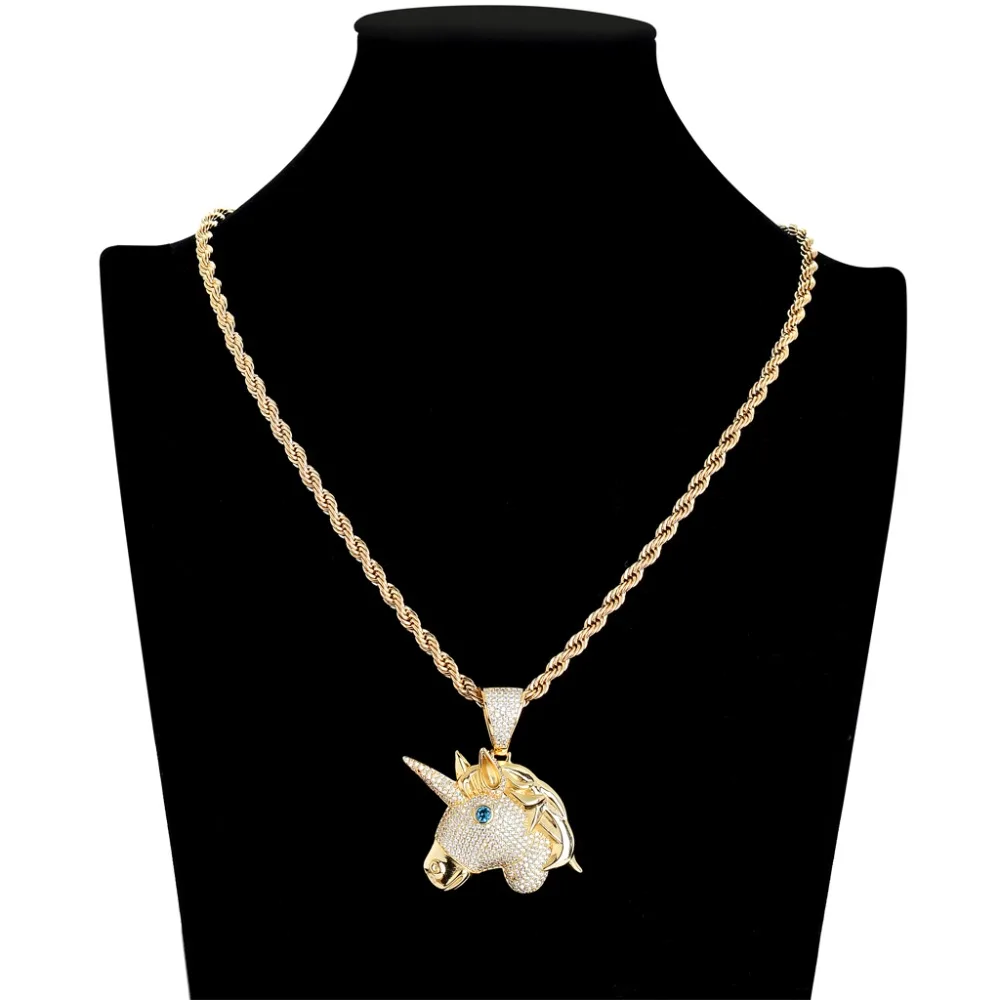 

New Hip-hop Jewelry Unicorn Pendant With Tiny Zircon stone Personality Hiphop Necklace