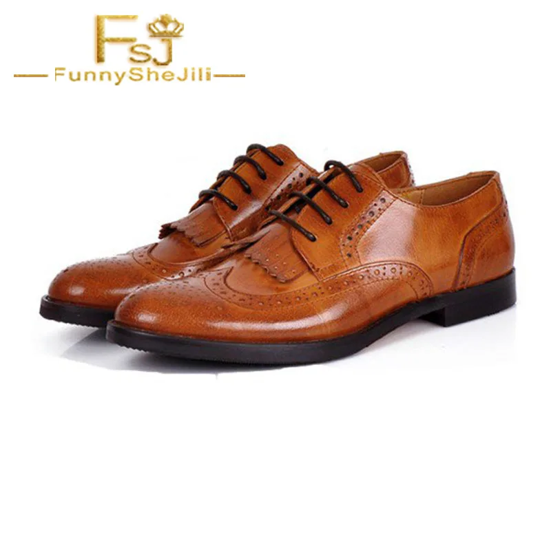 

Women's Oxfords Brown Fringe Round Toe Flats Lace-up Vintage Shoes Lace-Up Cross-tied Spring Autumn Day FSJ Sexy Elegant