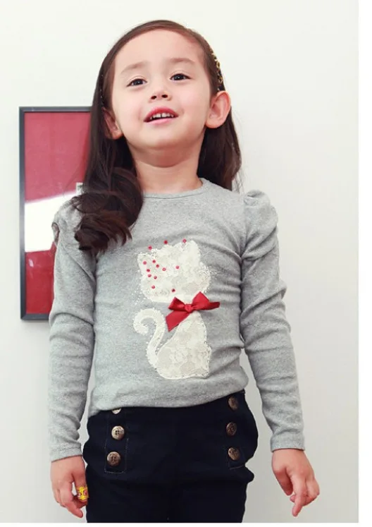 Детские топы размеров 100 ~ 140 детские футболки для маленьких девочек с длинным