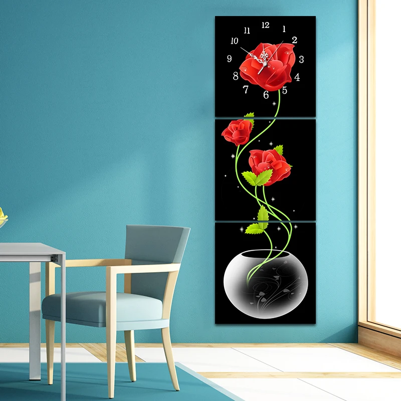 Новые 5D DIY красные цветочные алмазные настенные часы с картиной декора полная круглая картина для вышивания стежка вышивка/мозаика кристаллами