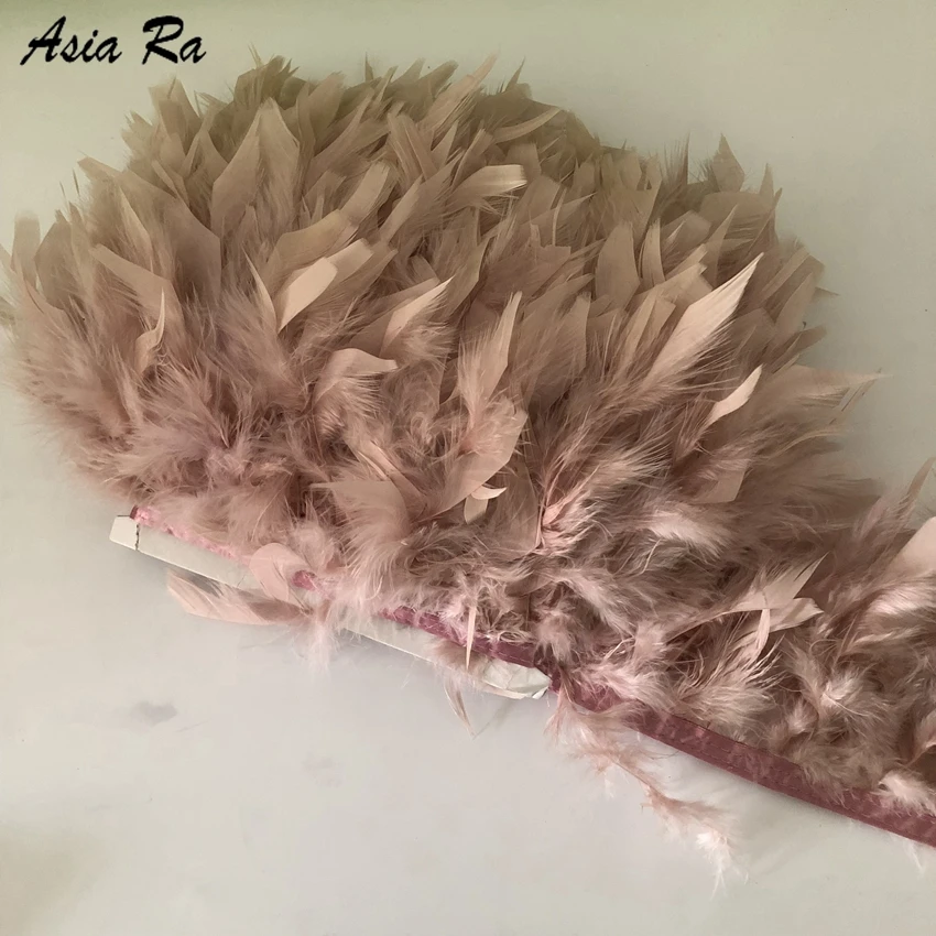 

5meters Leather Pink fluffy chandelle marabou feather ribbon fringe 10-15cm 4-6" turkey feather trimming for carnival costumes