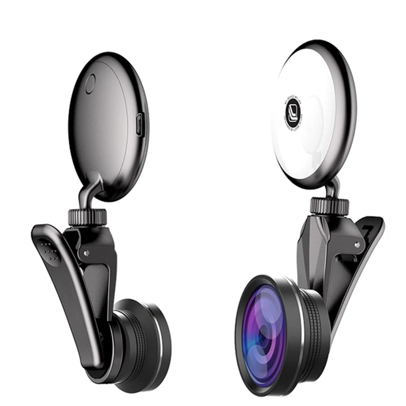 Черный TURATA светодиодная вспышка для селфи заполняющий свет с Fisheye широкие углы макрообъектив 360 вращения для iPhone 7 для Galaxy S8 телефон объектив - Цвет: Черный