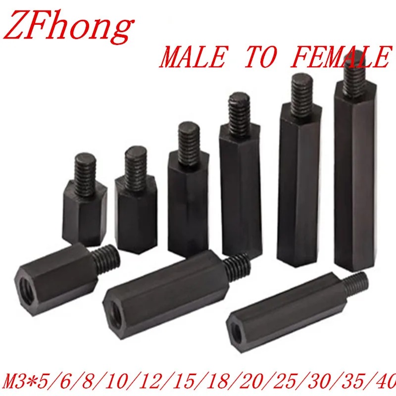 1000PCS M3 Black Nylon Standoff M3*5/6/7/8/9/10/12/13/15/18/20/25/30/35/40/45/50+6 Male to Female nylon  spacer