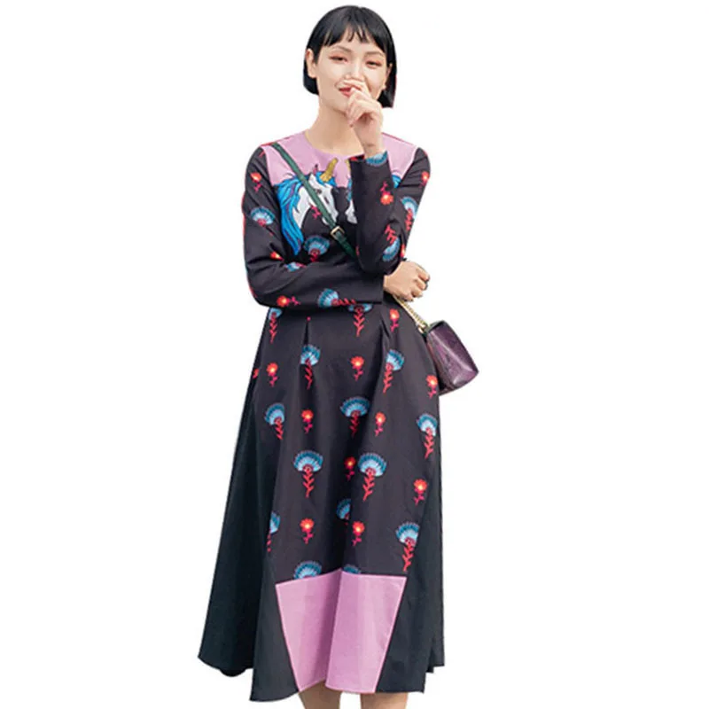 Весенние летние платья Для женщин 2018 модные длинные свободные цветочные