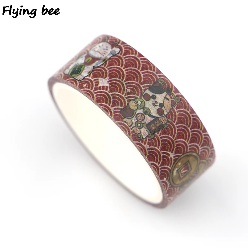 Flyingbee 15 мм X 5 м Бумага васи клейкие ленты Lucky Cat забавная клейкая лента DIY Скрапбукинг Стикеры kawaii маскирующая лента X0334