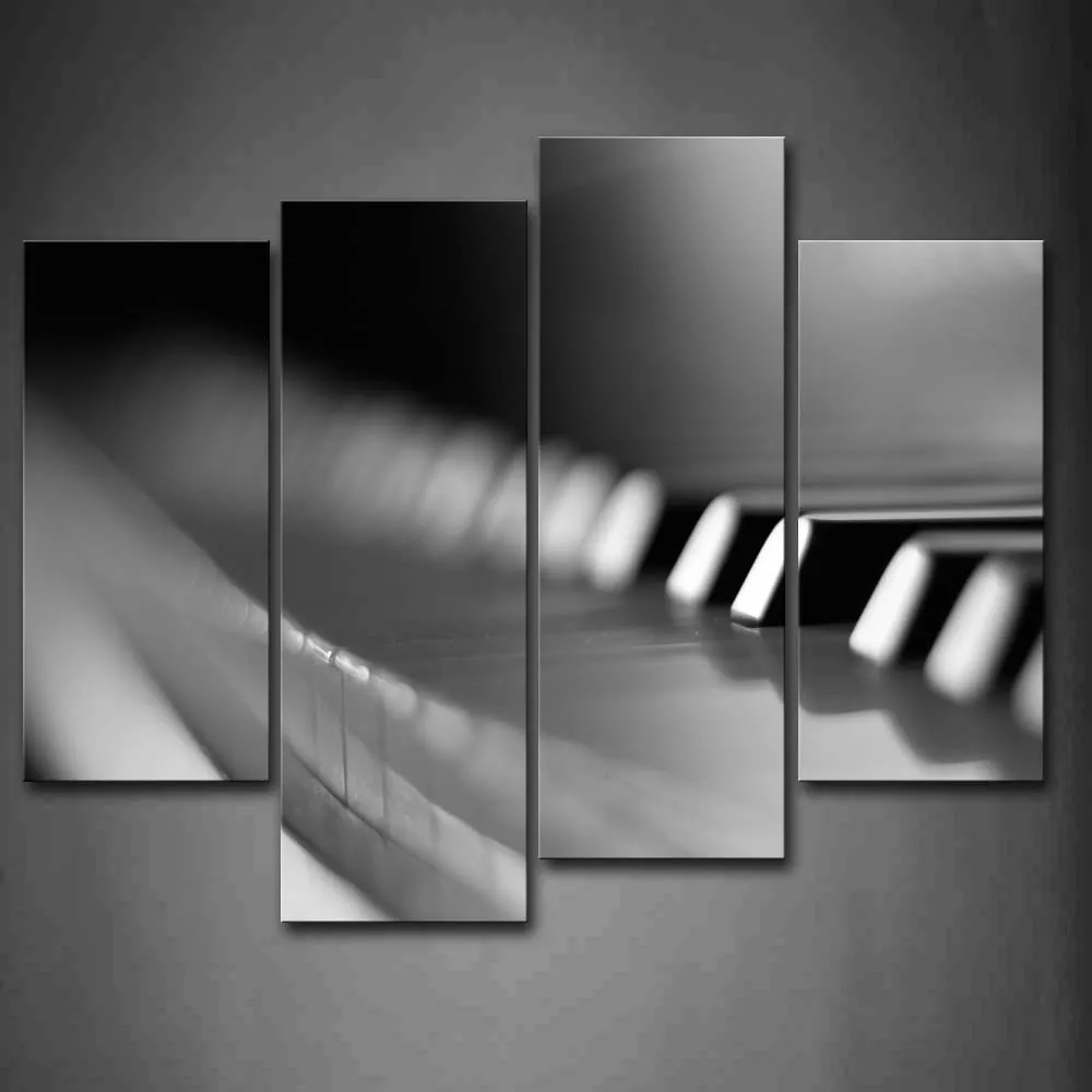 4 панели без рамки настенные художественные фотографии белые черные клавиши