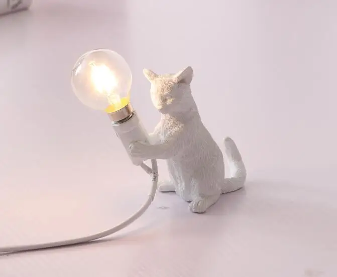 Художественный белый, черный, серый, кошачий котенок, Настольный светильник s, лампа EU/USA plug, настольная лампа с маленьким животным, светильник s, детский подарок, украшение комнаты, ночной Светильник - Цвет корпуса: B 11x6x12cm white