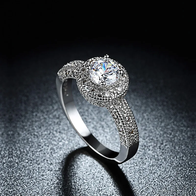 2017 Новое поступление Классическое белое золотое кольцо с фианитом для женщин Маленький кубический цирконий Выложенные модные украшения LR0813.