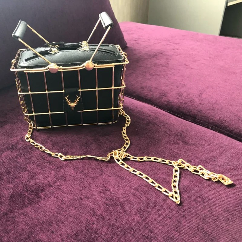 

Fashion Designer Women Handbags New High-Quality PU Leather Women Bag Iron Basket Square Bag Chain Shoulder Messenger Bag(