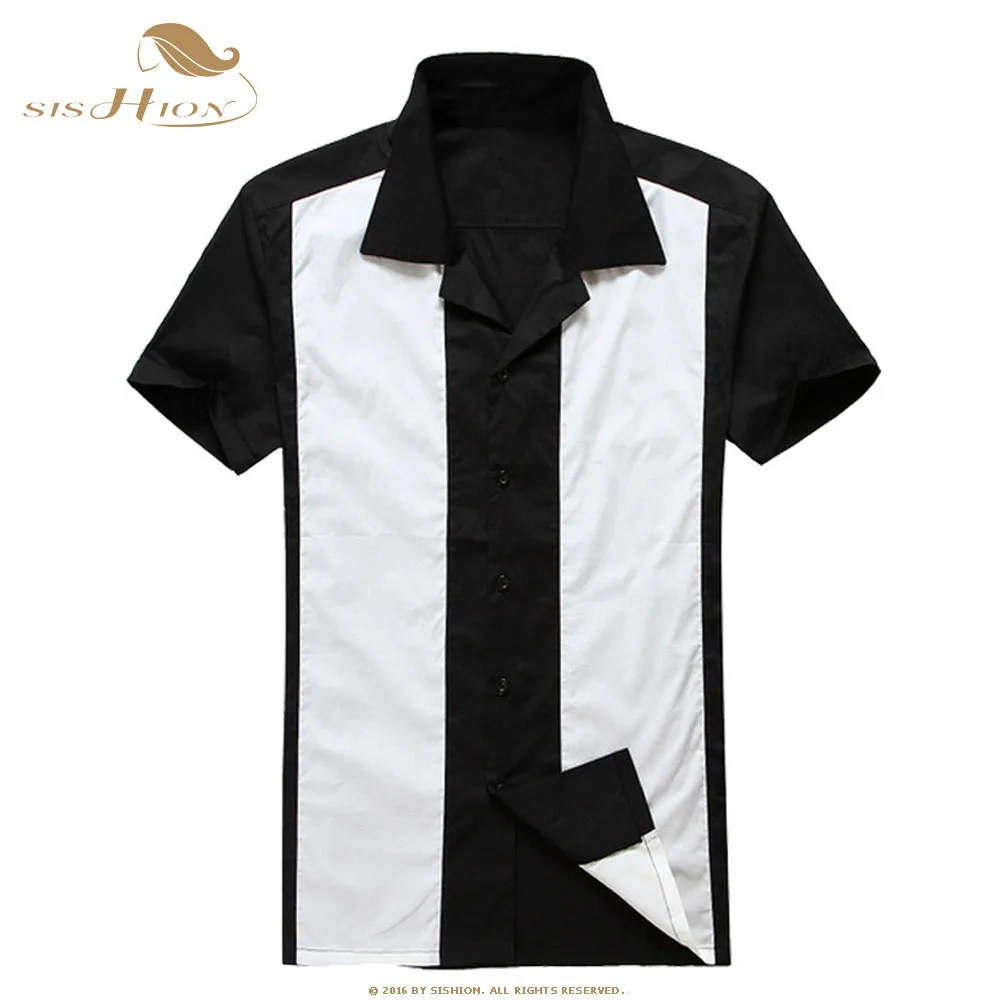 SISHION Винтаж Для мужчин рубашка для игры в боулинг camisa masculina ST107 короткий рукав Однобортный Летняя обувь в мозаичном стиле; черные мужские хлопчатобумажные рубашки
