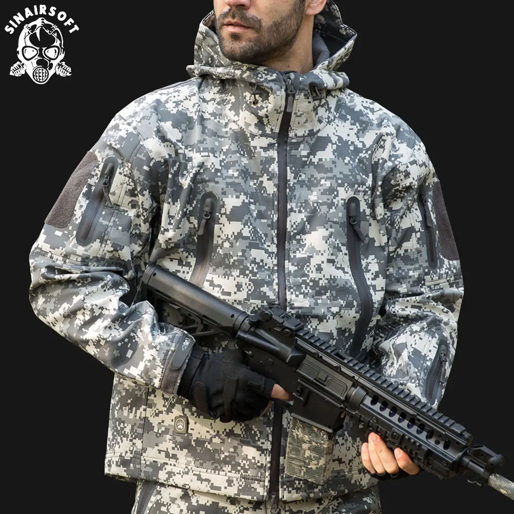 SINAIRSOFT кожи акулы, для улицы, для охоты, кемпинга, Водонепроницаемый ветрозащитная куртка из полиэстера куртка толстовка в камуфляжном армейском стиле для мальчиков, Костюмы