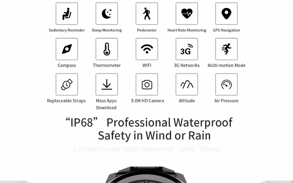 Смарт-часы Microwear H1, IP68, водонепроницаемые, MTK6572, 4 Гб, wifi, gps, SIM, Смарт-часы, монитор сердца, Android 4,4, IOS, МП камера