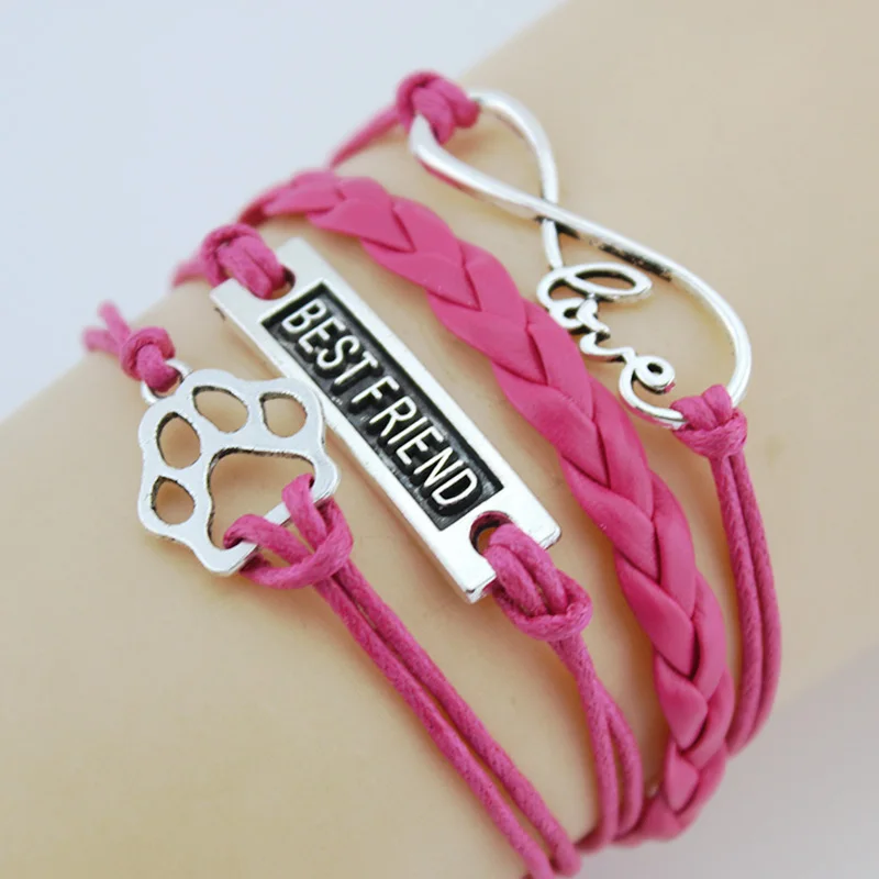 Infinity Love Bestfriend & Dog Paw браслет с подвесками ручная работа кожаный плетеный подарит