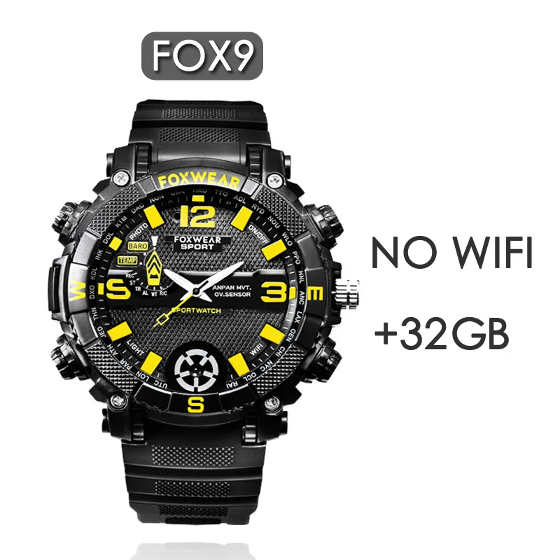 FCCWO FOX9 новые спортивные часы с камерой, с дистанционным управлением, Wifi, большая емкость, HD камера, браслет, блики, светятся, IP67, водонепроницаемые часы, умные часы - Цвет: NO WIFI 32GB
